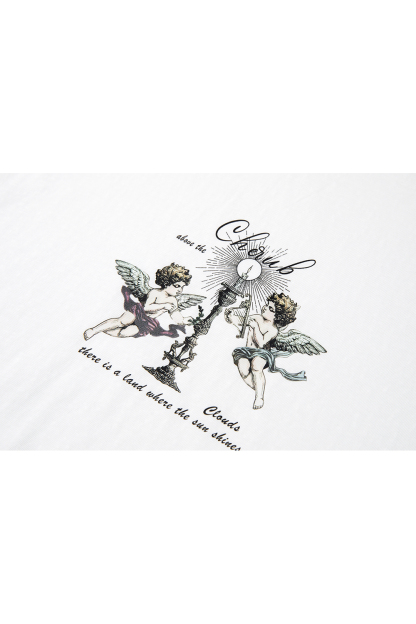 Relaxed Fit Long-Sleeve Tee with Cherub Print-VIMLYSTORE