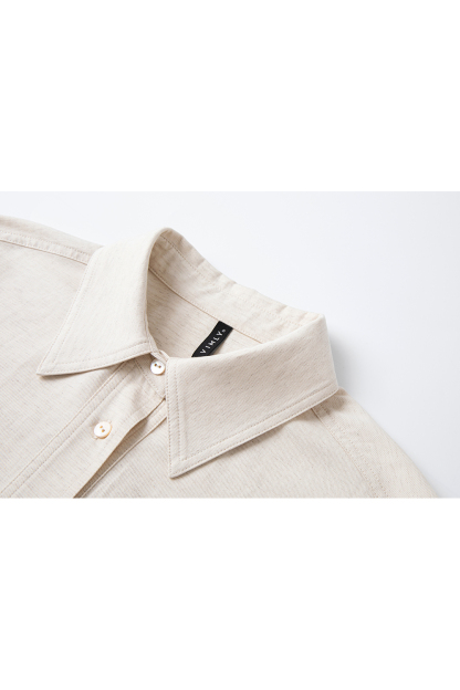 Oatmeal Oversized Shirt with Dual-Button Cuff Detail-VIMLYSTORE