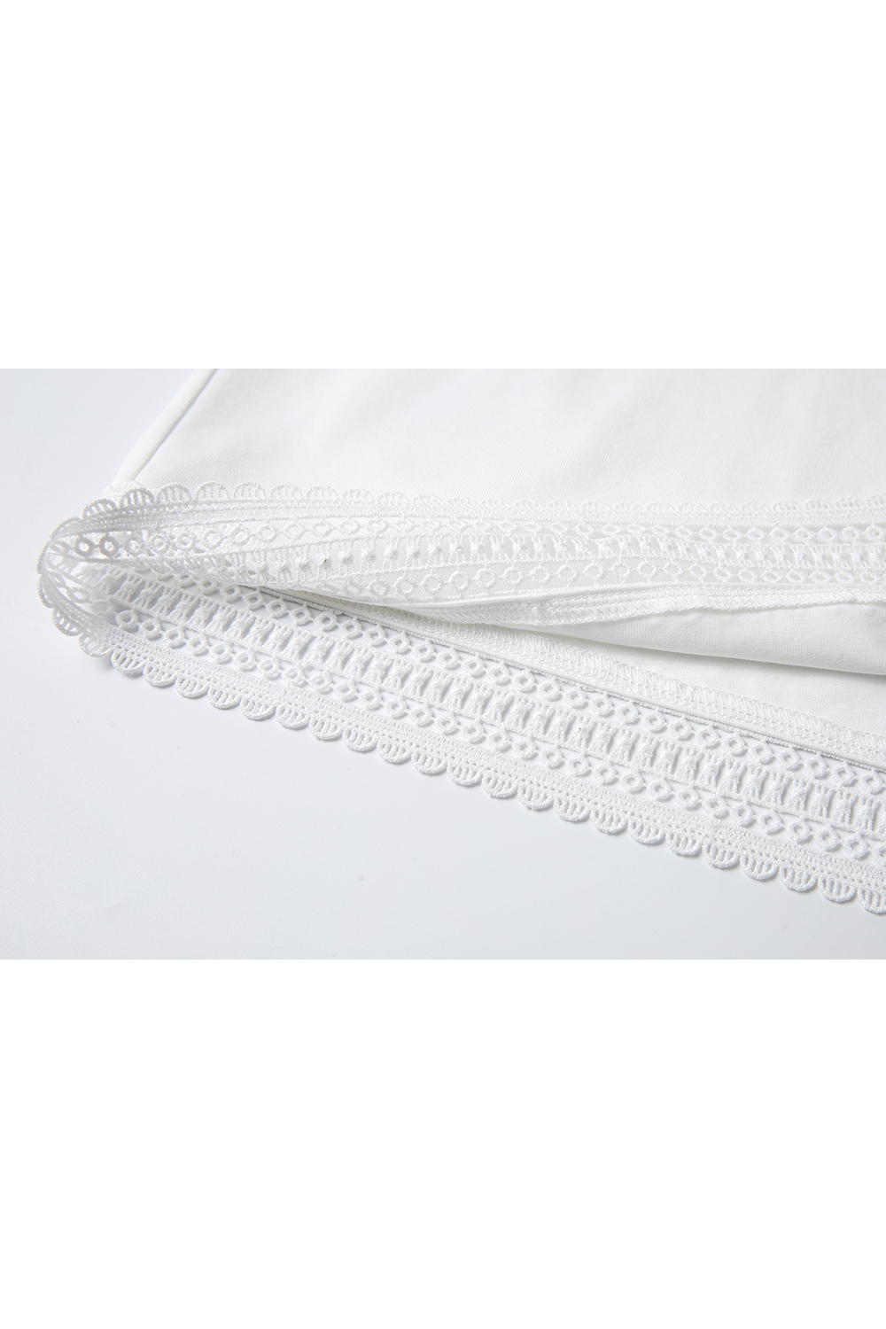 Lace Trim Lantern Sleeve Round Neck Short Sleeve T-Shirt-VIMLYSTORE