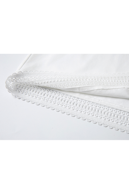 Lace Trim Lantern Sleeve Round Neck Short Sleeve T-Shirt-VIMLYSTORE