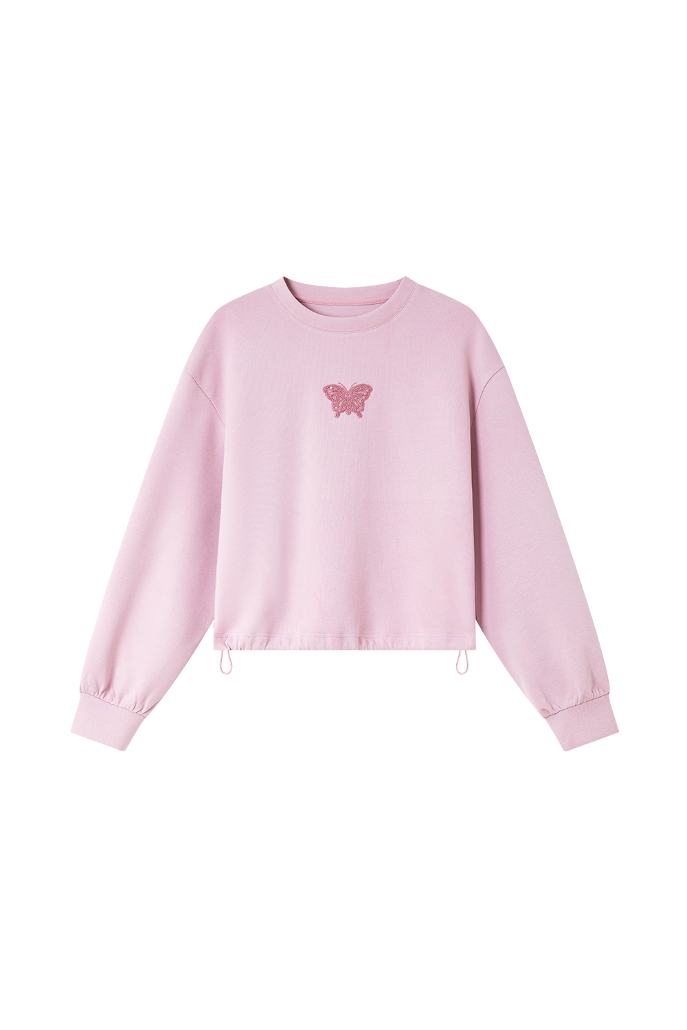 Butterfly-Embroidered Oversized Crewneck Sweatshirt-VIMLYSTORE