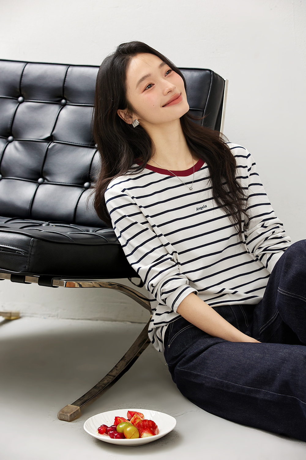 Slim-Fit Contrast Sleeve Tee with Embroidered Lettering-VIMLYSTORE