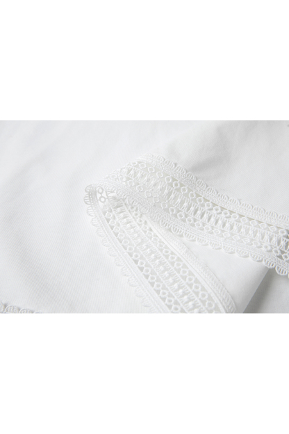Lace Trim Lantern Sleeve Round Neck Short Sleeve T-Shirt-VIMLYSTORE