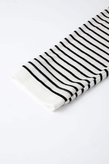 Black & White Striped Wool-Blend Relaxed Tee-VIMLYSTORE
