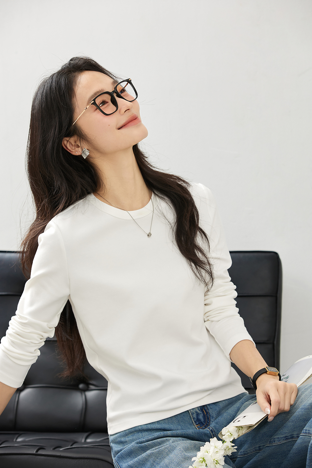 Lace-Insert Layering Tee with Pintuck Detail-VIMLYSTORE