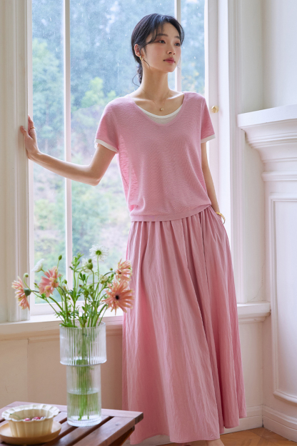 Color-blocking Casual Two-piece Set