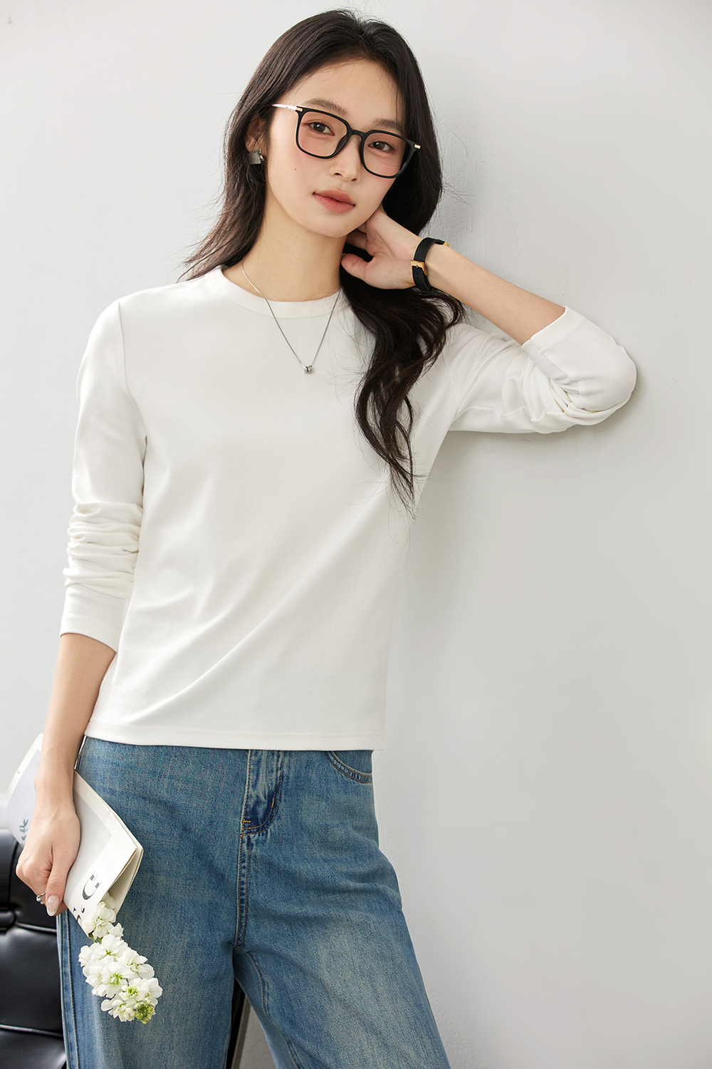 Lace-Insert Layering Tee with Pintuck Detail-VIMLYSTORE