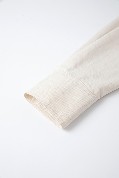 Oatmeal Oversized Shirt with Dual-Button Cuff Detail-VIMLYSTORE
