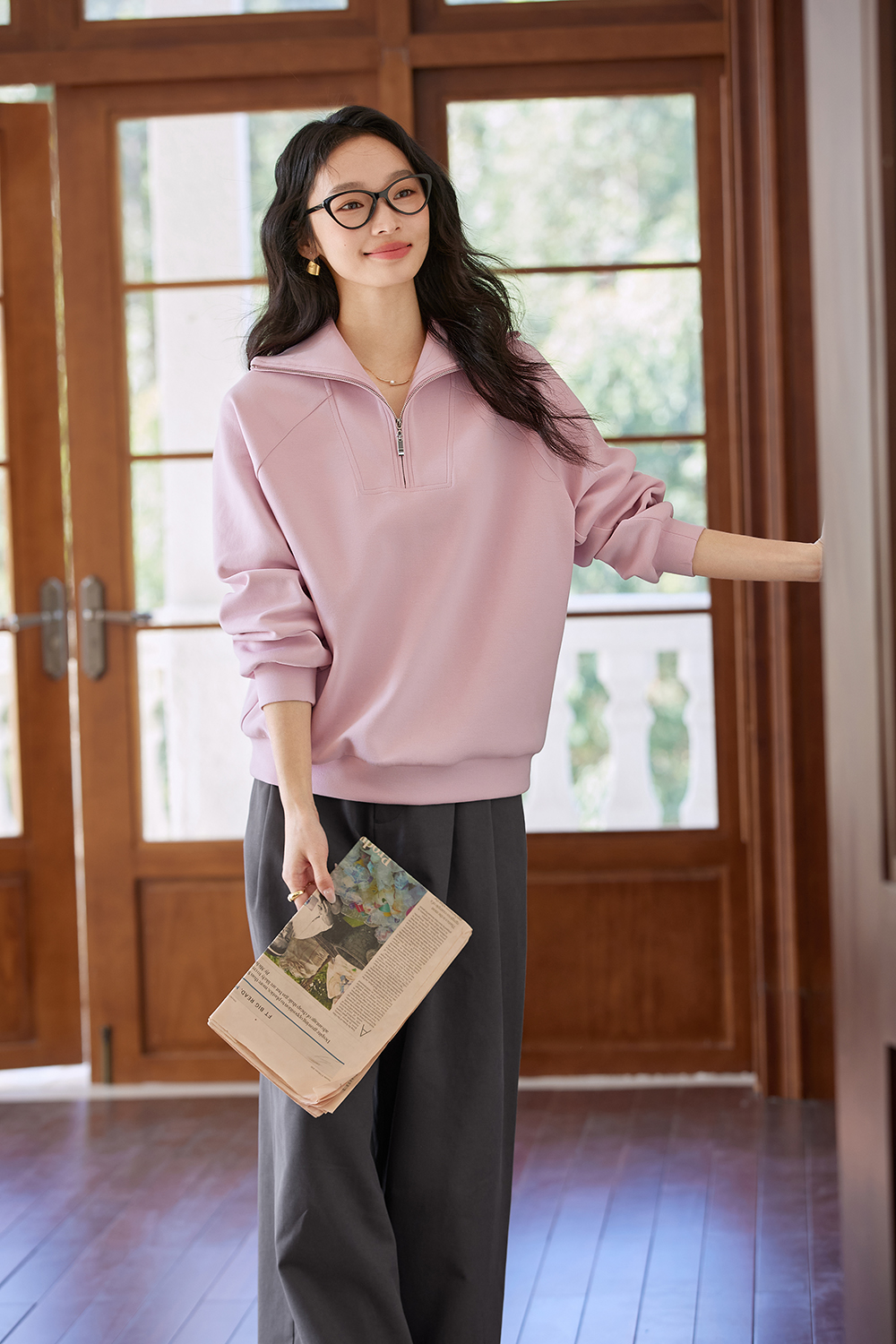 Retro Zip-Collar Pullover Sweatshirt-VIMLYSTORE