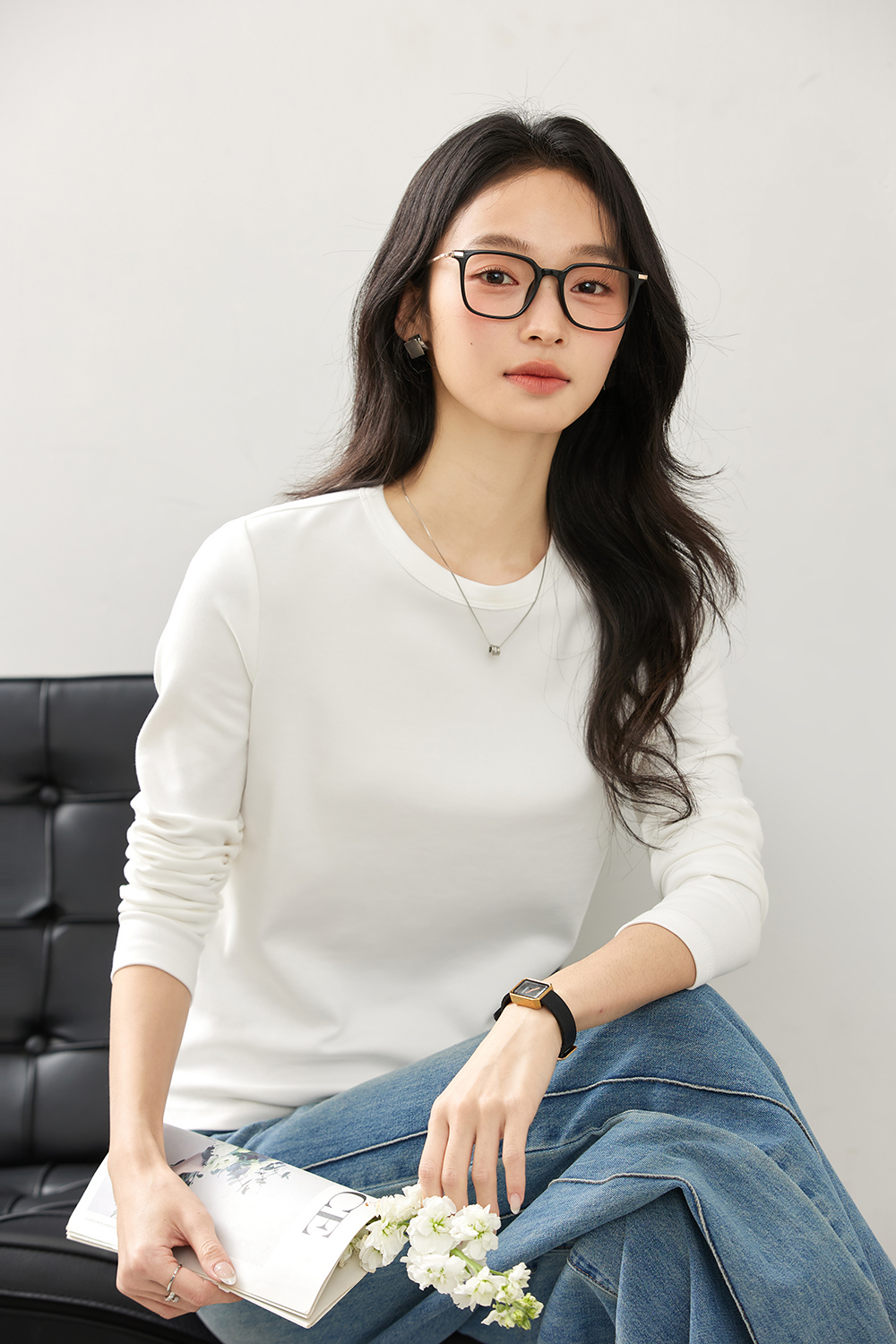 Lace-Insert Layering Tee with Pintuck Detail-VIMLYSTORE