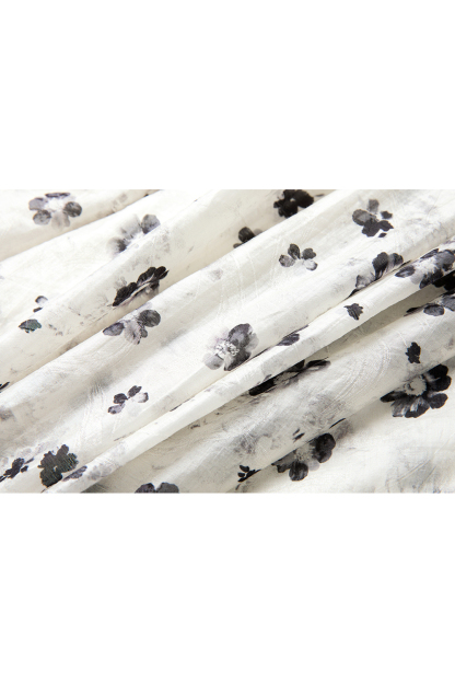 French Floral Soft V-Neck Puff Sleeve Slimming Maxi Dress