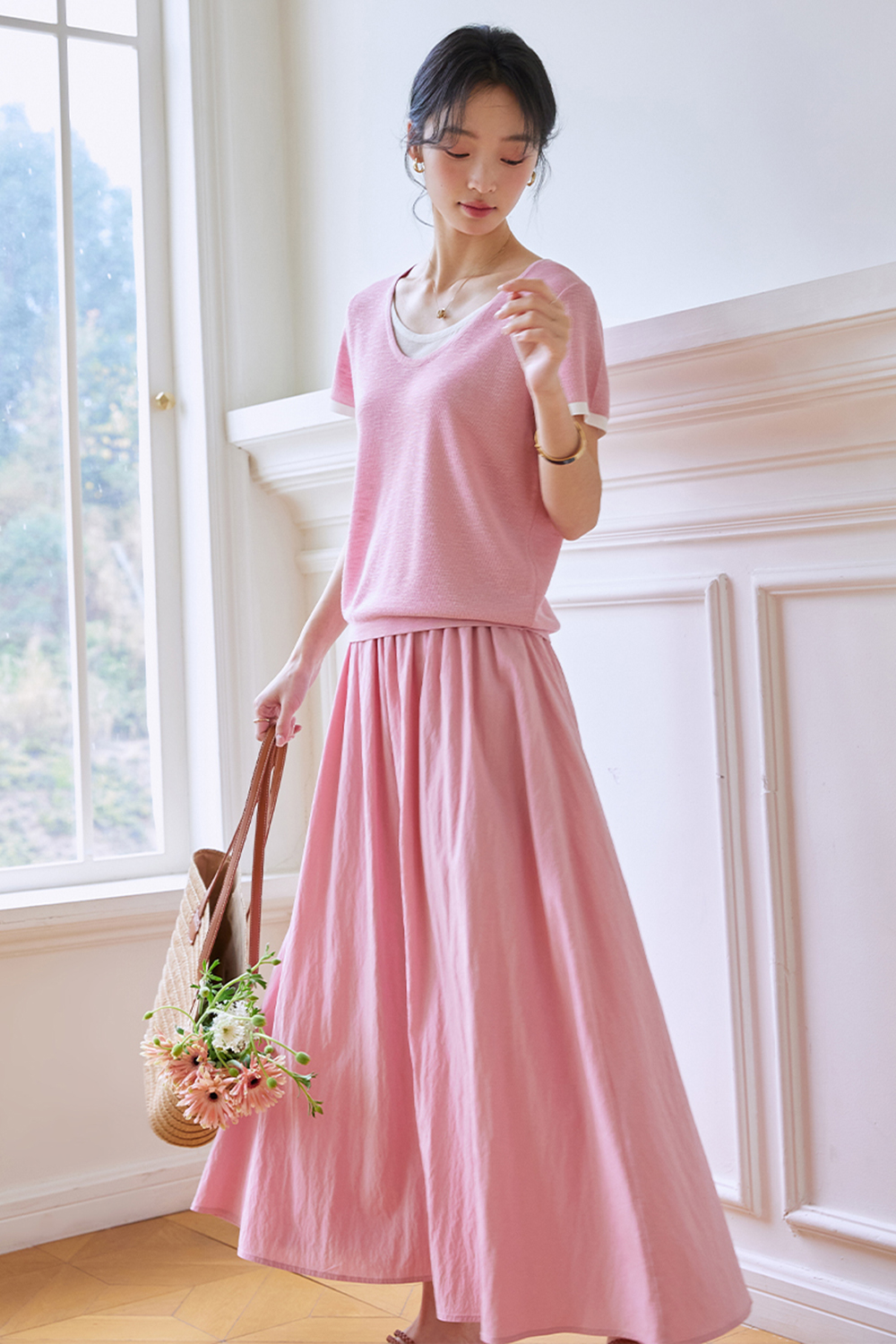 Color-blocking Casual Two-piece Set