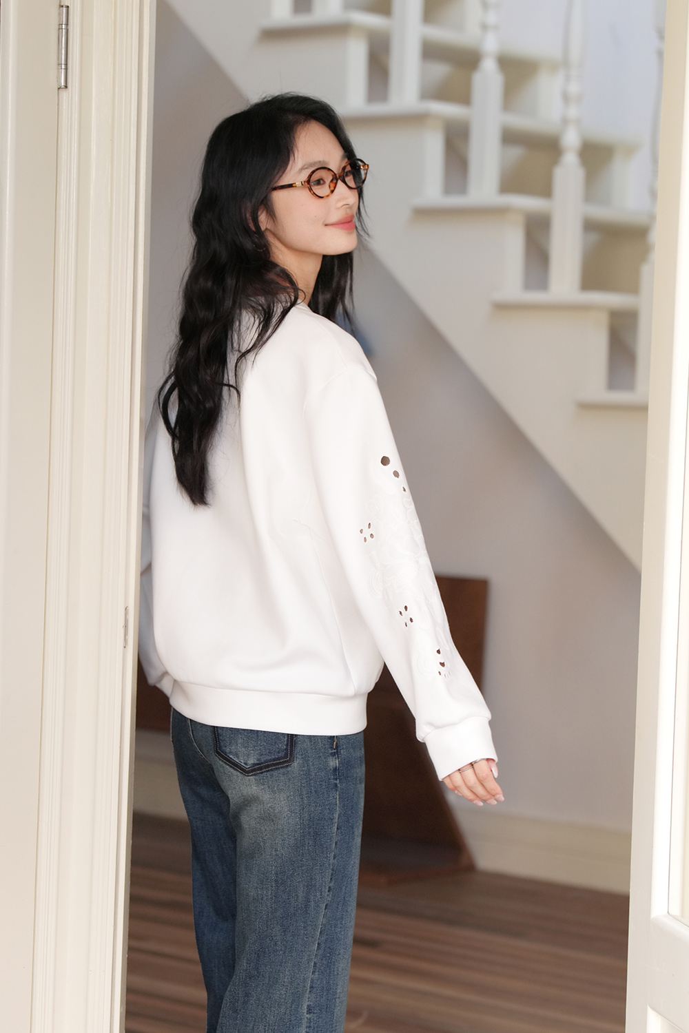 Openwork-Embroidered Oversized Sweatshirt-VIMLYSTORE