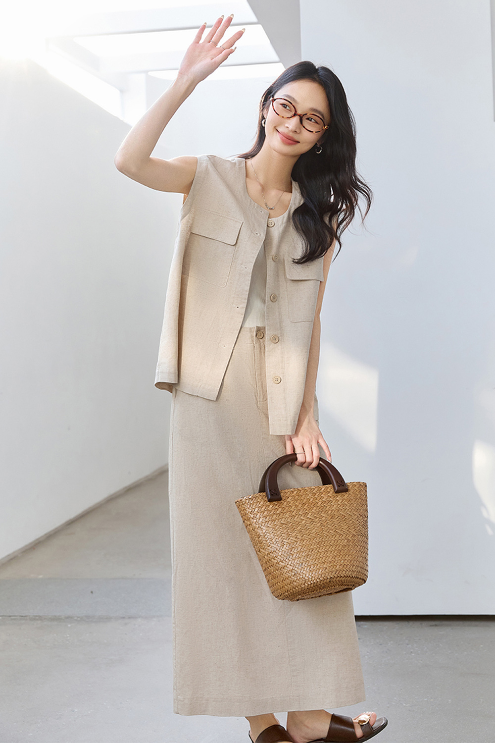 Fashionable Sleeveless Vest with Straight Skirt Two-Piece Set-VIMLYSTORE