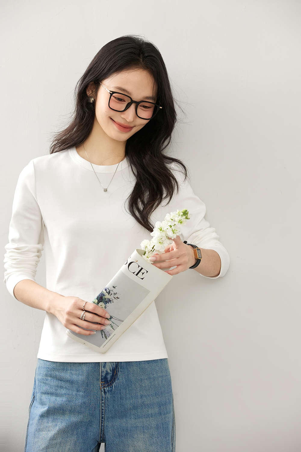 Lace-Insert Layering Tee with Pintuck Detail-VIMLYSTORE