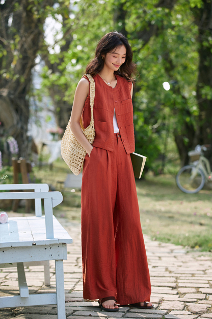 Premium "Old Money" Style Sleeveless Shirt & Pants Linen Set