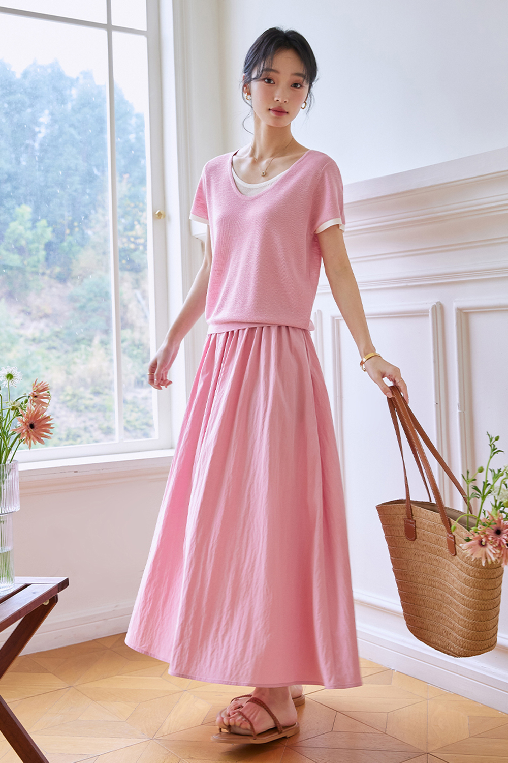 Color-blocking Casual Two-piece Set