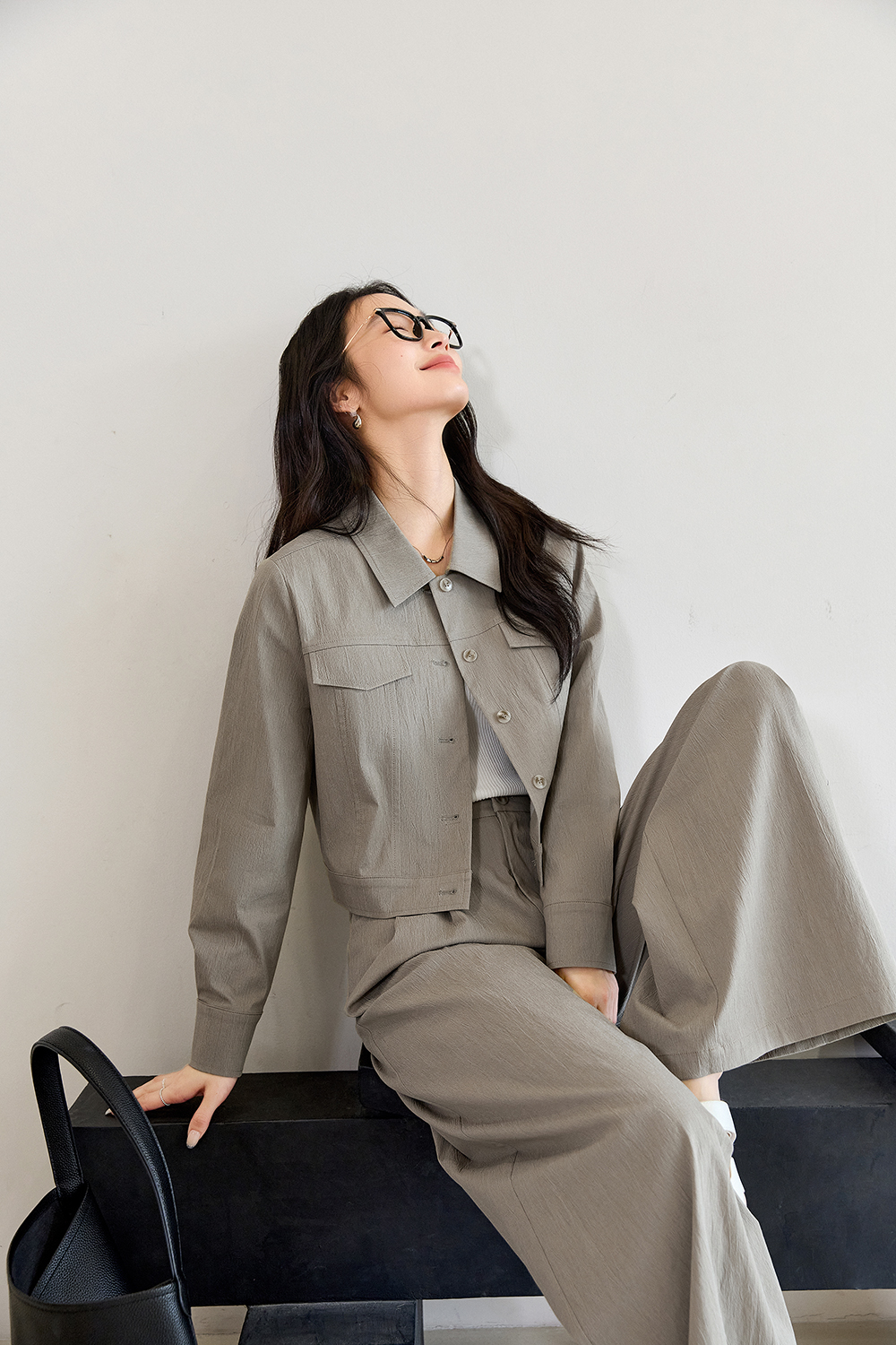 Premium Notch-Neck Blouse & Wide-Leg Pants Set for Office Chic-VIMLYSTORE