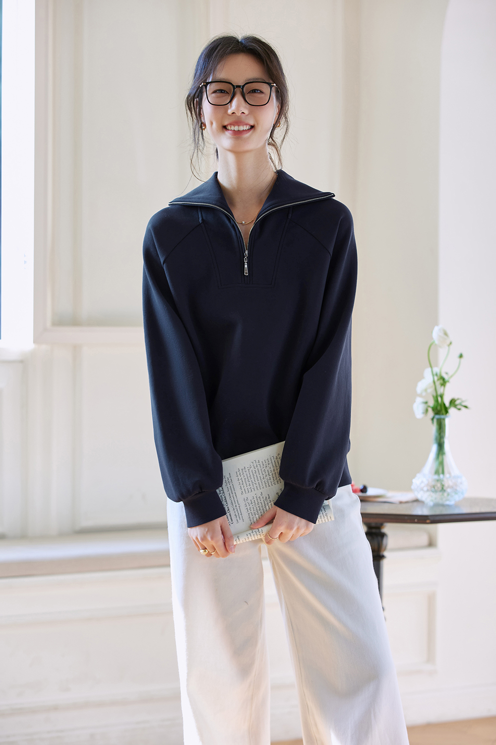 Retro Zip-Collar Pullover Sweatshirt-VIMLYSTORE