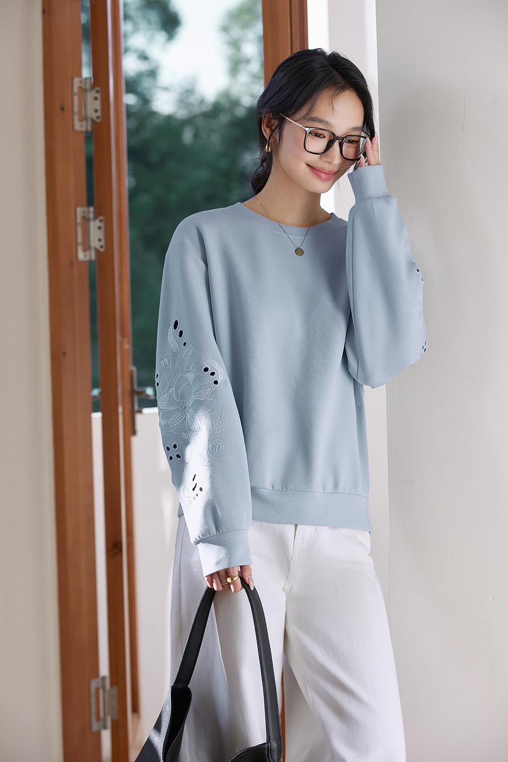 Openwork-Embroidered Oversized Sweatshirt-VIMLYSTORE