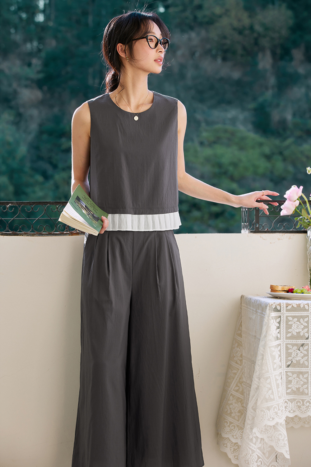 Lyocell Paneled Sleeveless Wide-leg Pants Set-VIMLYSTORE
