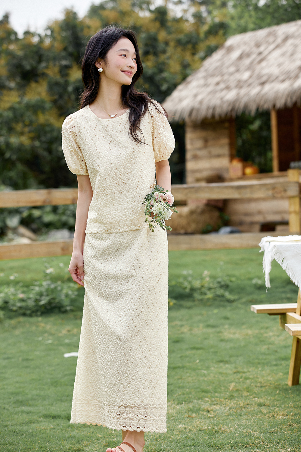 Sweetheart Neckline Top & Flared Skirt Coord Set-VIMLYSTORE