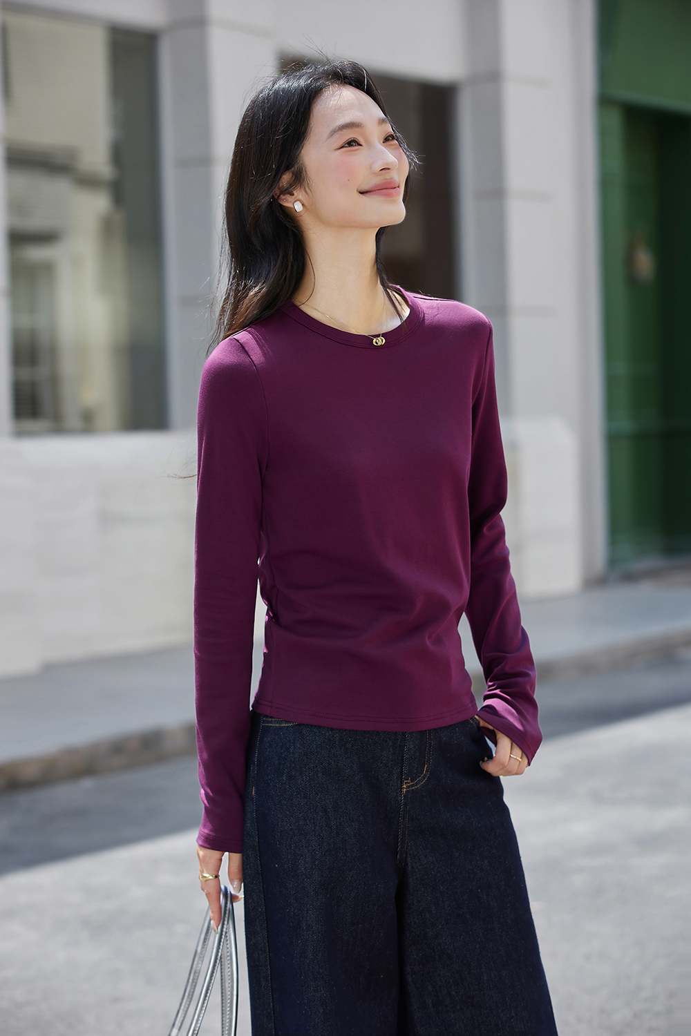 Lace-Insert Layering Tee with Pintuck Detail-VIMLYSTORE