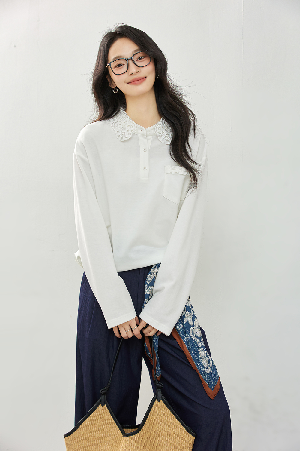 French-Inspired Broderie Anglaise Notch-Blouse-VIMLYSTORE