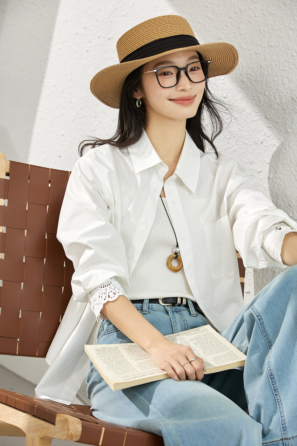 Artistic Cutwork Notch-Collar Blouse-VIMLYSTORE