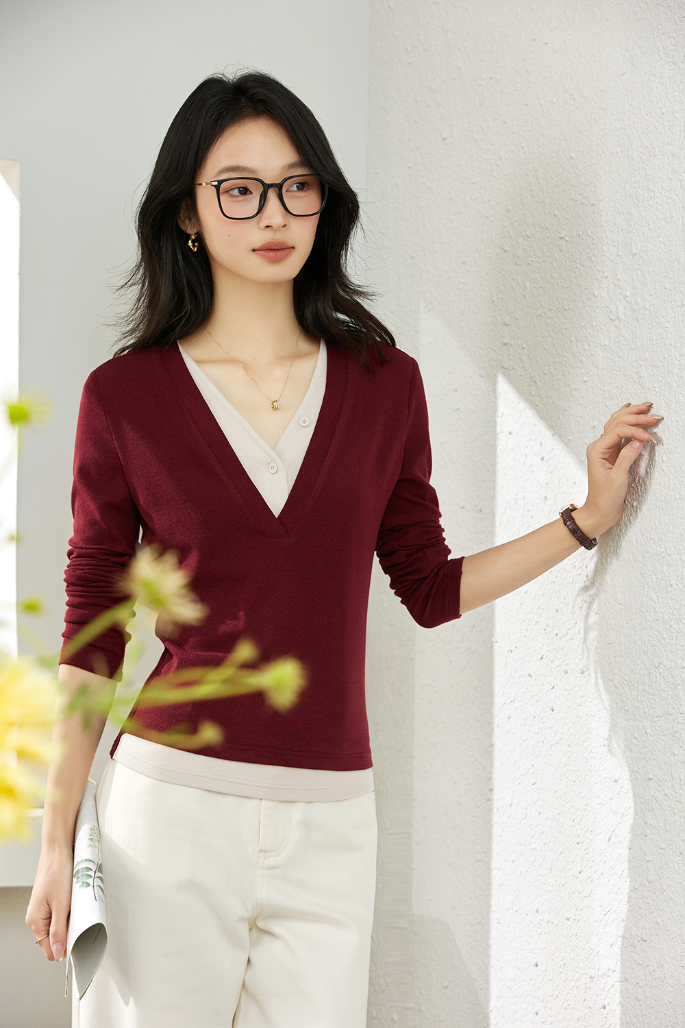 False Two-piece Designer Slim-fit Layering Long Sleeve T-shirt-VIMLYSTORE