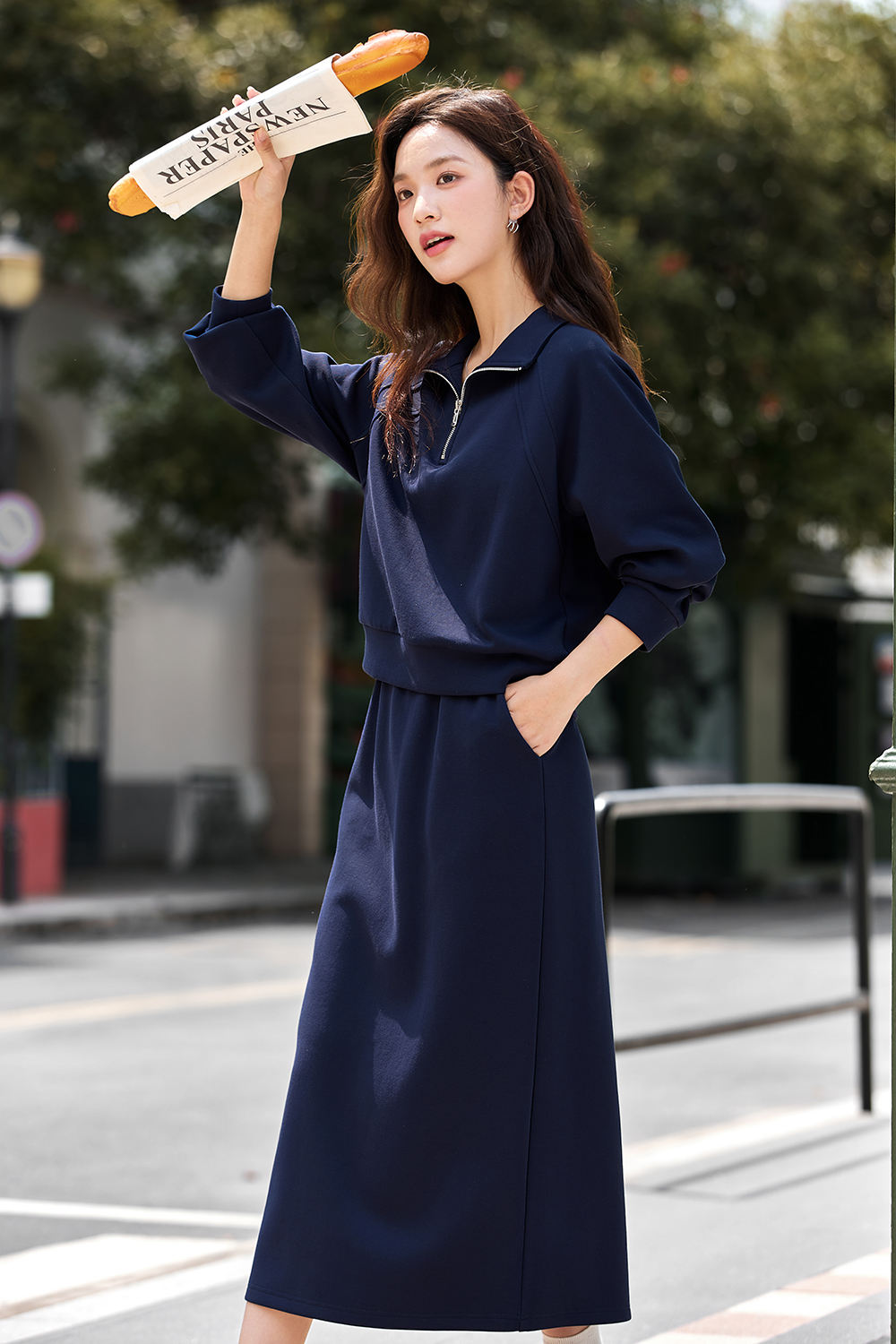 Fashion Casual Notched Top with Skirt Set-VIMLYSTORE