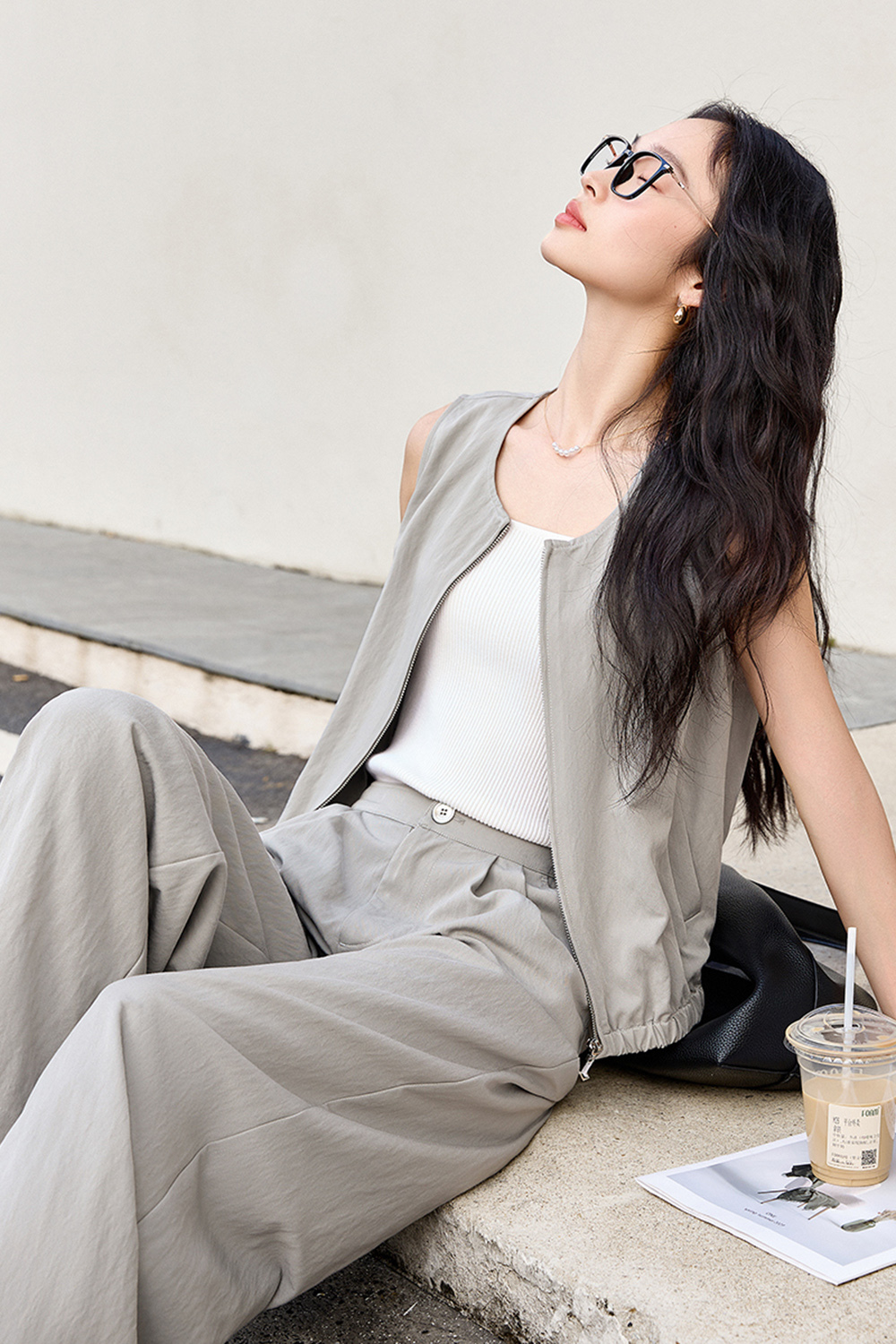 Fashion Casual Sleeveless Top with Wide-Leg Pants Two-Piece Set
