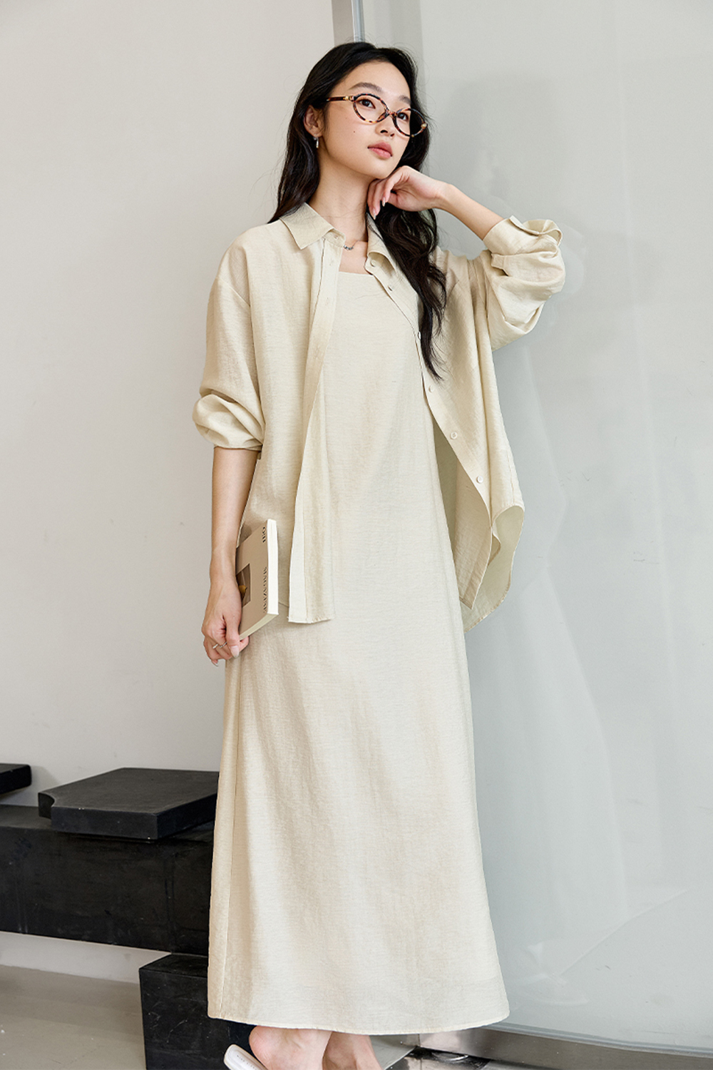 Versatile Casual Loose Shirt with Slip Dress Set-VIMLYSTORE