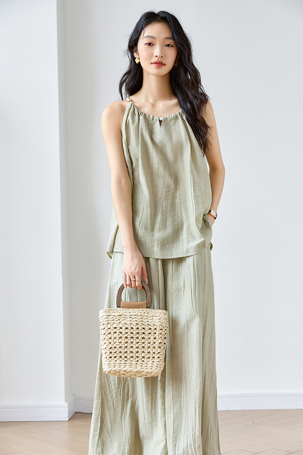 Easy-to-Match Sleeveless Cami Top with Loose Wide-Leg Pants Set-VIMLYSTORE