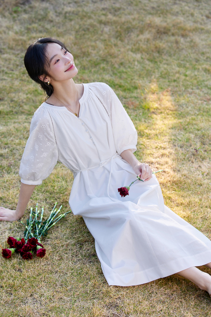 Breathable Floral Embroidery V-Neck Slimming Maxi Dress