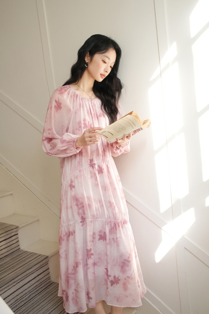 French High-End Chiffon Floral Elegant A-Line Fairy Dress