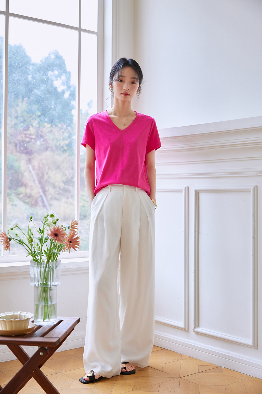 Dopamine Solid Color Casual Versatile V-Neck Loose Top-VIMLYSTORE