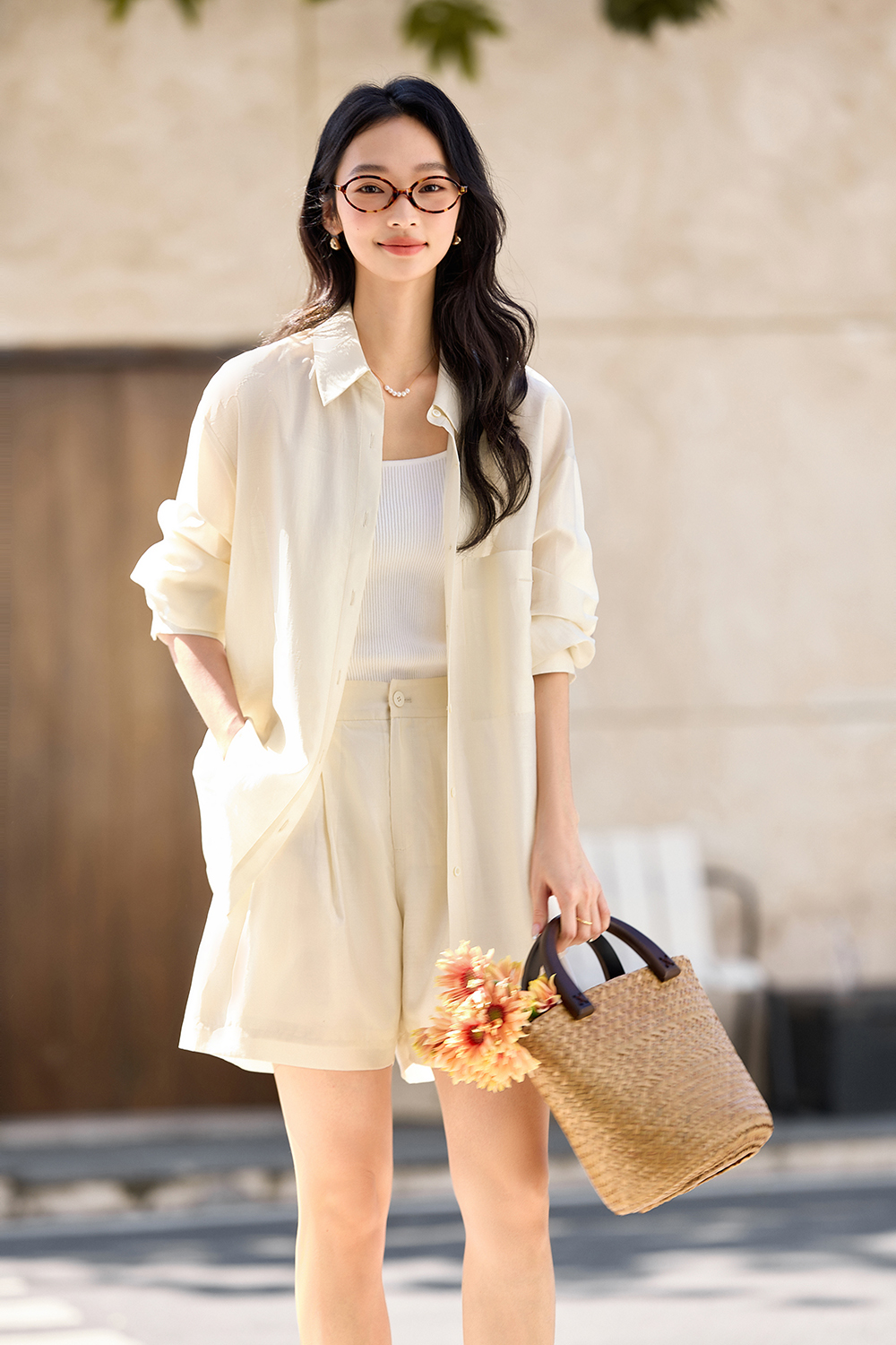 Lyocell Simple Casual Commuter Shirt & Shorts Set-VIMLYSTORE