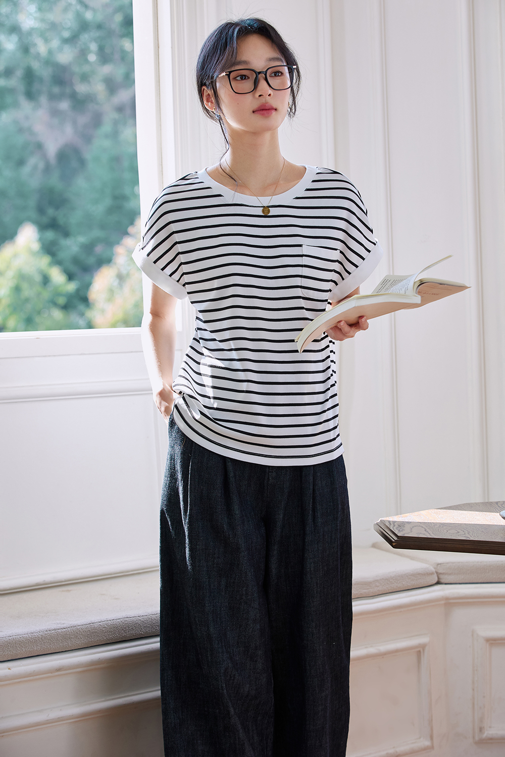 Color Block Striped Short Sleeve Round Neck T-Shirt