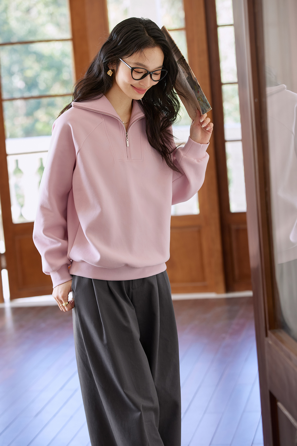 Retro Zip-Collar Pullover Sweatshirt-VIMLYSTORE