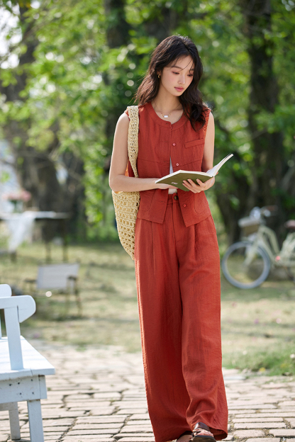 Premium "Old Money" Style Sleeveless Shirt & Pants Linen Set