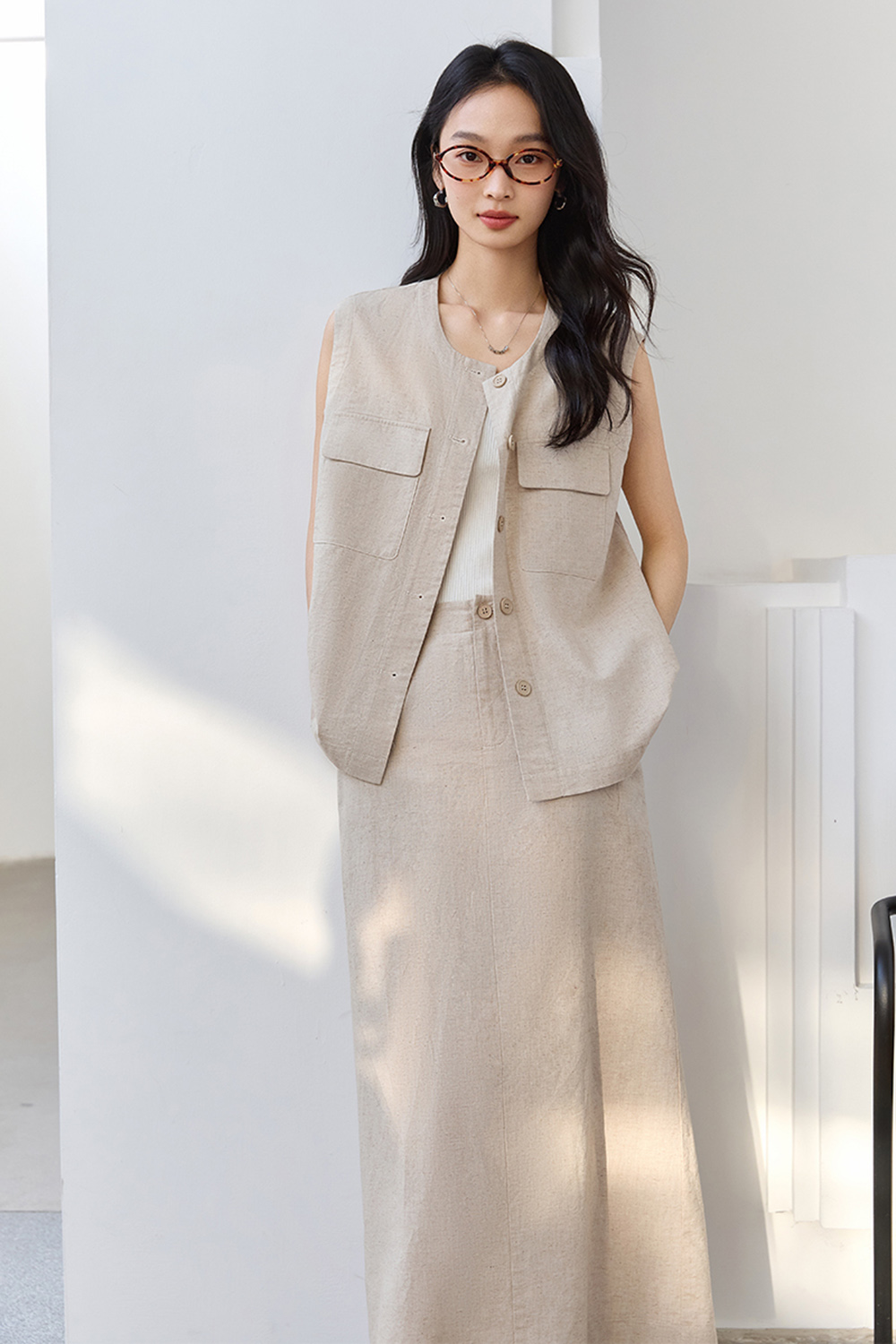 Fashionable Sleeveless Vest with Straight Skirt Two-Piece Set-VIMLYSTORE