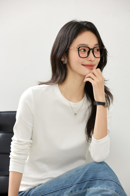 Lace-Insert Layering Tee with Pintuck Detail-VIMLYSTORE