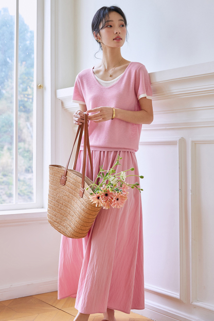 Color-blocking Casual Two-piece Set