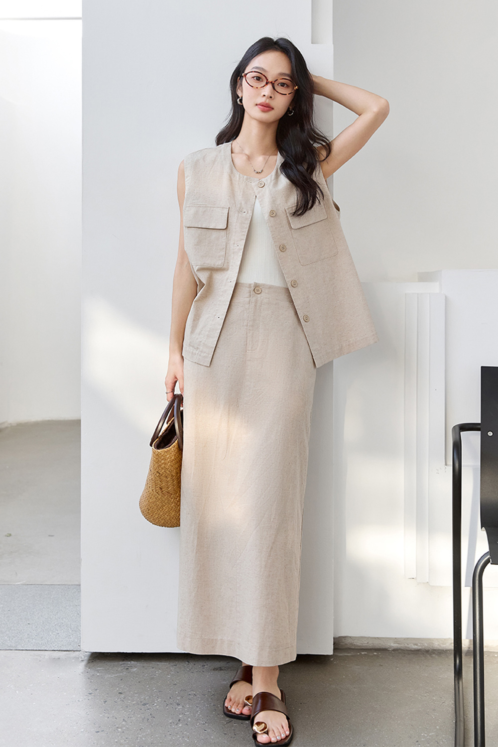 Fashionable Sleeveless Vest with Straight Skirt Two-Piece Set-VIMLYSTORE