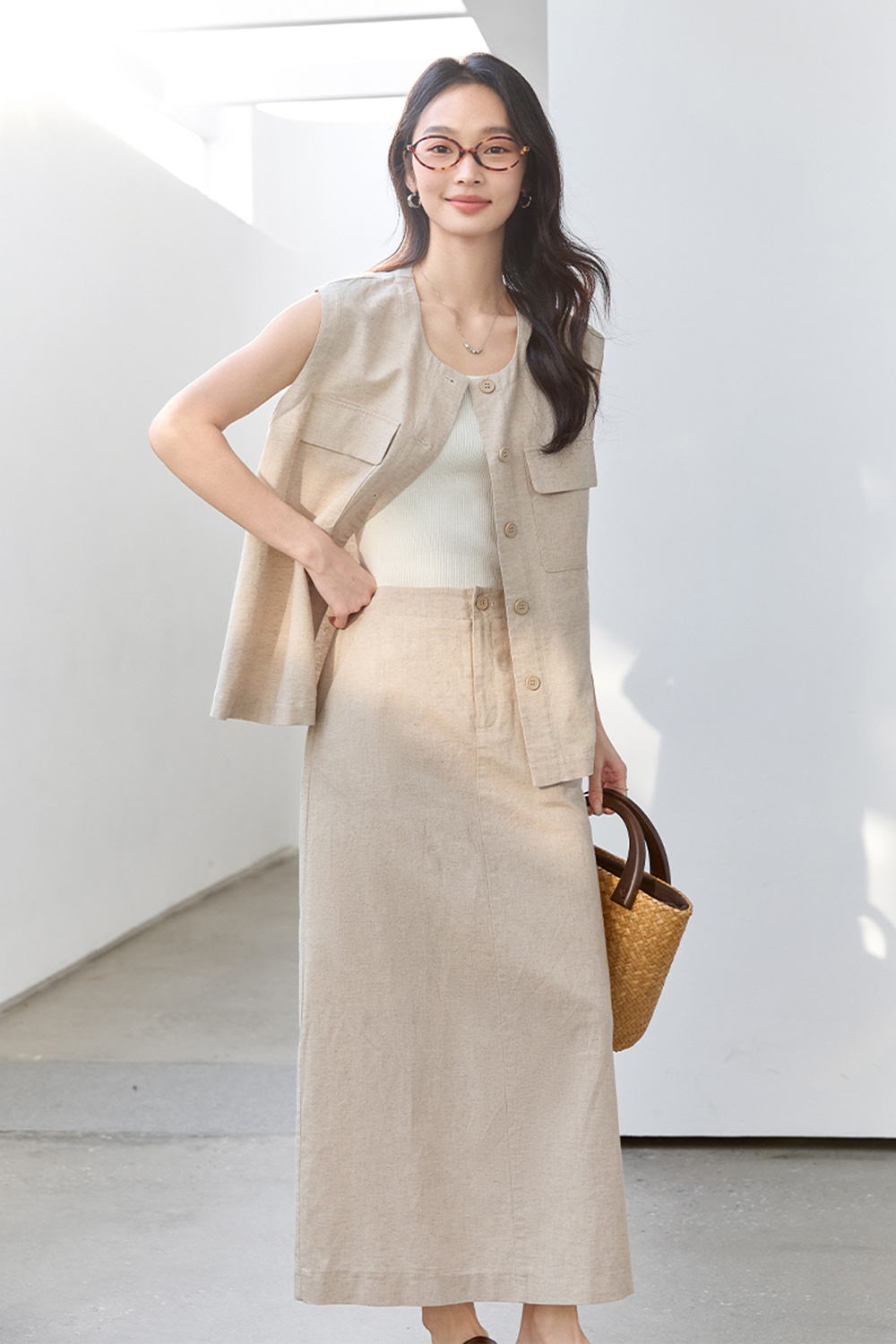 Fashionable Sleeveless Vest with Straight Skirt Two-Piece Set-VIMLYSTORE