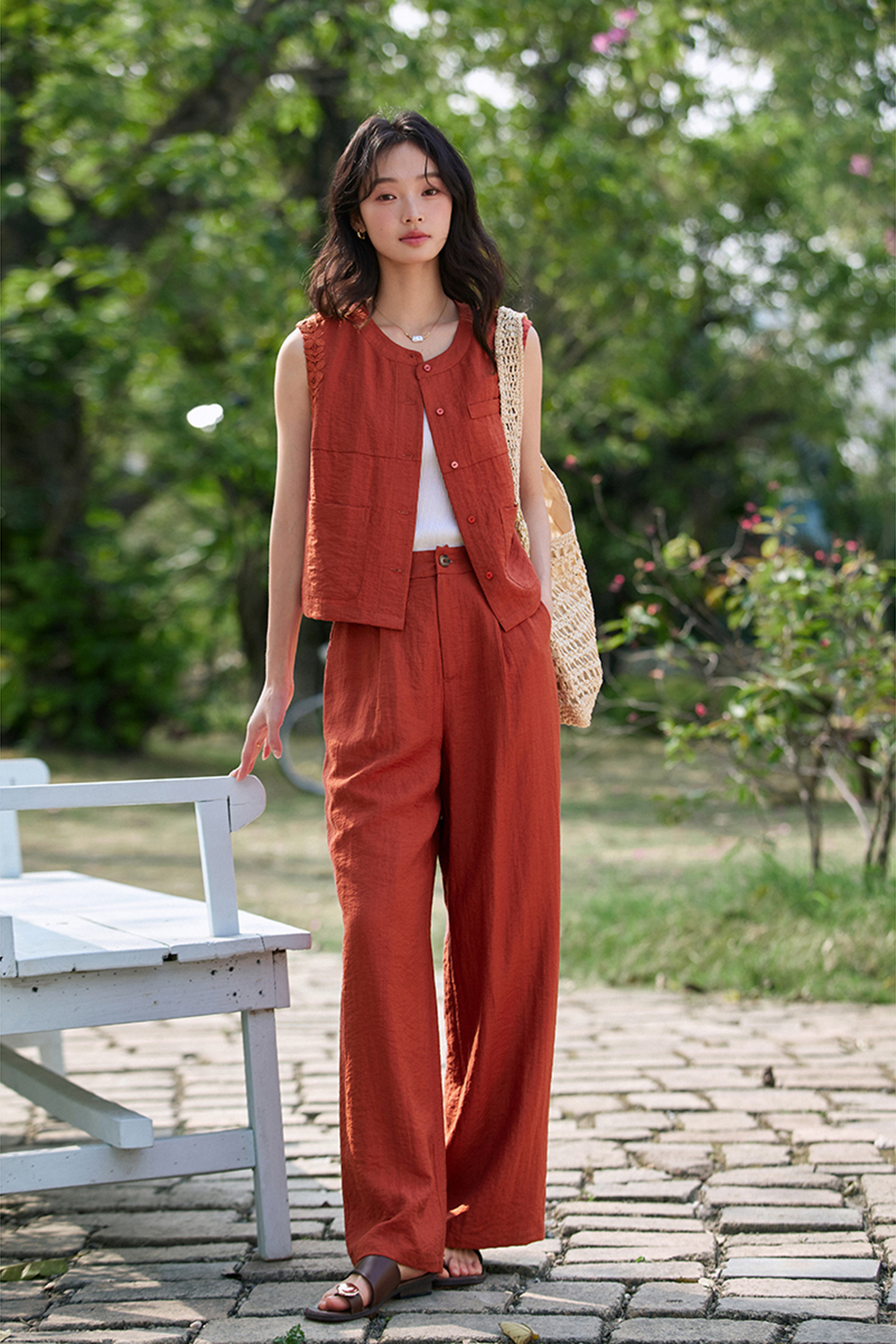 Premium "Old Money" Style Sleeveless Shirt & Pants Linen Set
