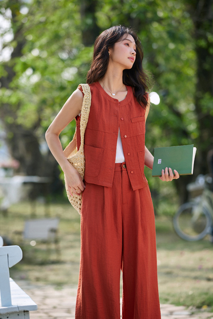 Premium "Old Money" Style Sleeveless Shirt & Pants Linen Set