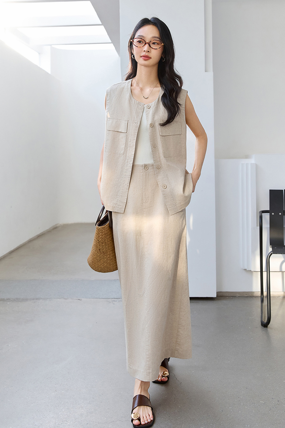 Fashionable Sleeveless Vest with Straight Skirt Two-Piece Set-VIMLYSTORE