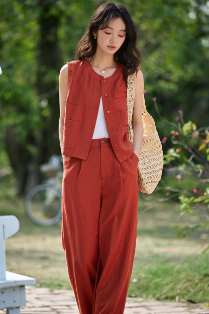 Premium "Old Money" Style Sleeveless Shirt & Pants Linen Set